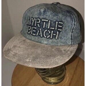 Vintage MYRTLE BEACH 80s 90s DENIM Hat Cap Snapback Strand Headwear Vacation WOW